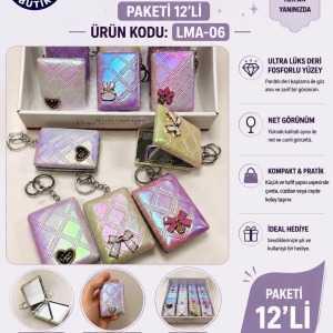LMA-06 KARE FOSFORLU LÜKS MAKYAJ AYNASI PAKETİ 12’Li CEP AYNA