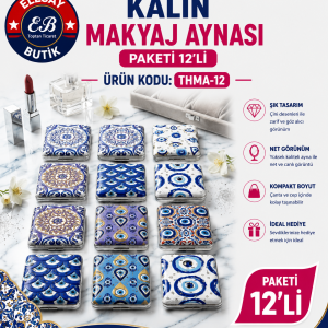 THMA-12 NAZAR BONCUKLU KALIN CEP AYNA PAKETİ 12'Lİ