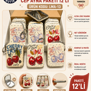 LMA-13 KİRAZ DESEN ANAHTARLIKLI CEP AYNA PAKETİ 12’Lİ