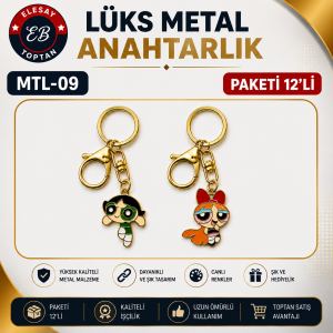 MTL-09 POWER PUFF LÜKS METAL ANAHTARLIK PAKETİ 12'Lİ