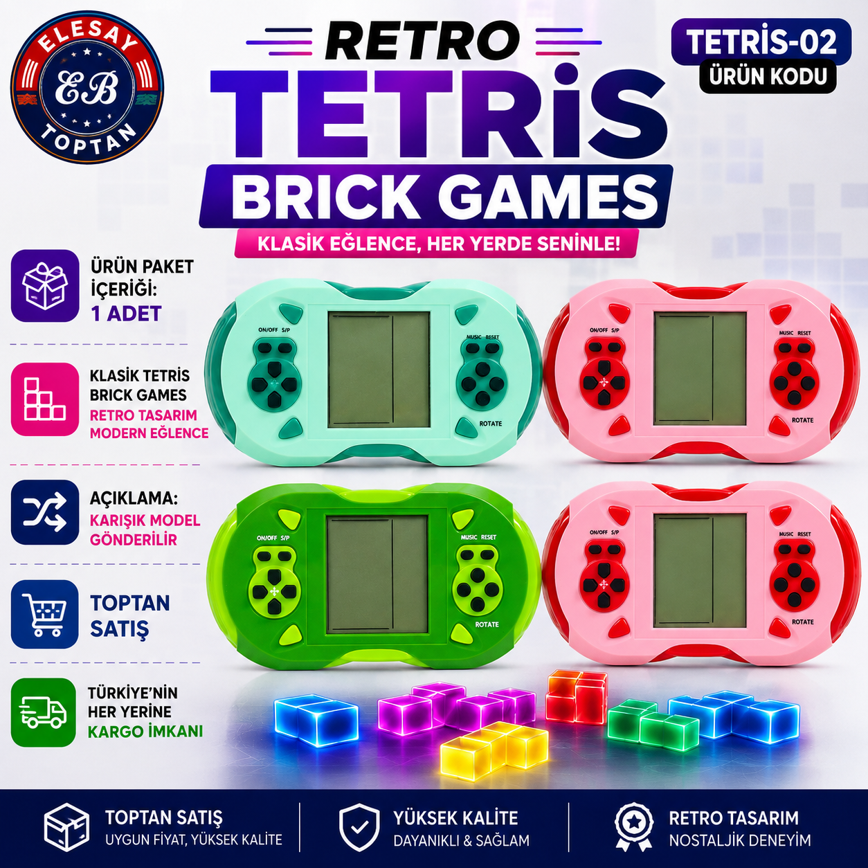 TETRİS-02 BRICK GAMES NOSTALJİK OYUN KONSOLU TETRİS 18x8cm